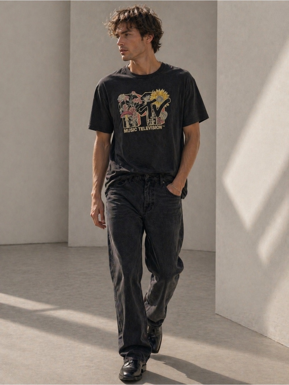 MTV Vintage Black Floral Logo Tee